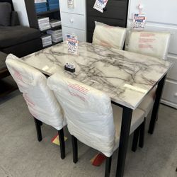 Small Dining Table Set Faux Marble Top 
