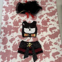 Gothic Pirate Princess Set 🖤❤️ Skull Mini Skirt + Corset Top + Lace Hat – Y2K Alt Halloween Fairycore Vibes Small