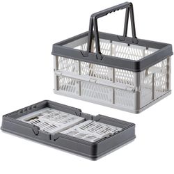Plastic Storage Basket Collapsible Crate - Portable Shopping Basket with Handle,