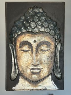 Huge 30”X48” Buddah Wood & Metal Wall Art