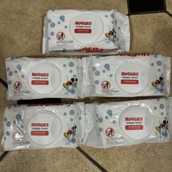 5 Packs Of Huggies Wipes ALL FOR $10. Unscented 64 Ct Packs 