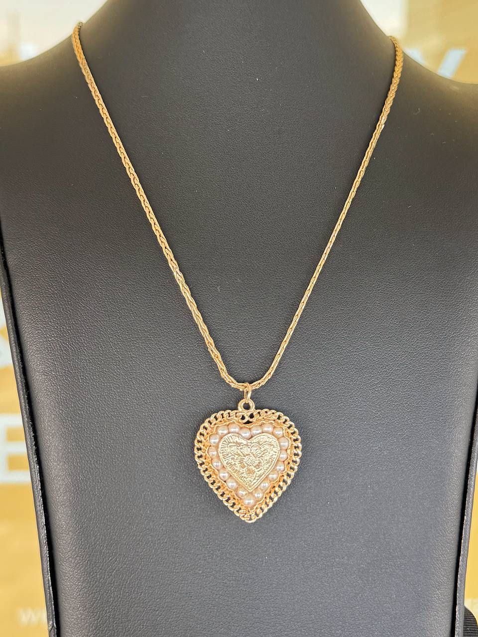 Vintage 14k gold locket pearls heart flower GCJ solid George Carter Jessop with 14k yellow gold chain