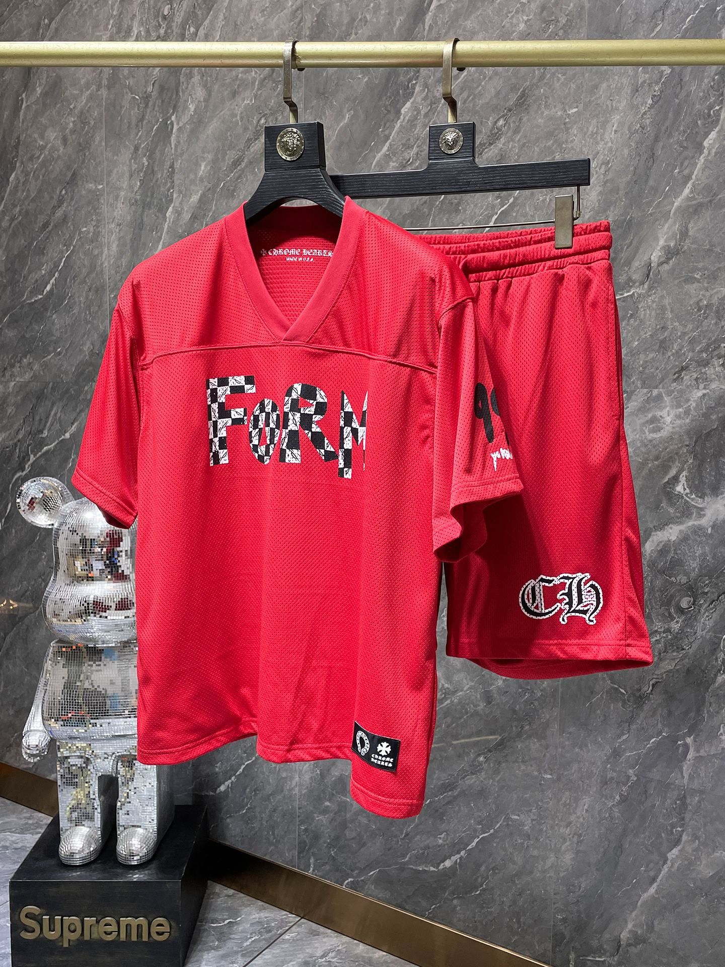 Chrome Red Hearts Jersey Tee Top Shorts Set White/Black S M L XL