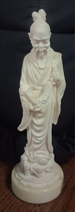 Vintage A. Giannelli Italian alabaster composite figure of an Asian man holding a koi fish