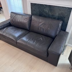 Espresso Leather IKEA Couch and Brown Chair