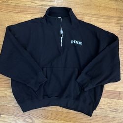 Victoria’s Secret PINK Half Zip Sweater Women’s XL Black Gray Logo Pullover New