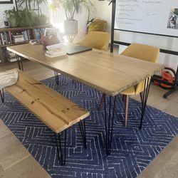 Boho Reclaimed Wood Dining Table + Bench Set