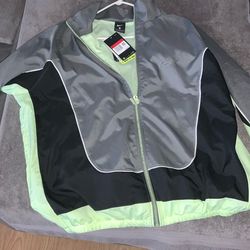 Nike Throwback Woven Windbreaker Jacket Sportswear Grey/Volt Green Mens Size Large New With Tags