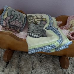 Wooden Play Toy Doll Plush Cradle