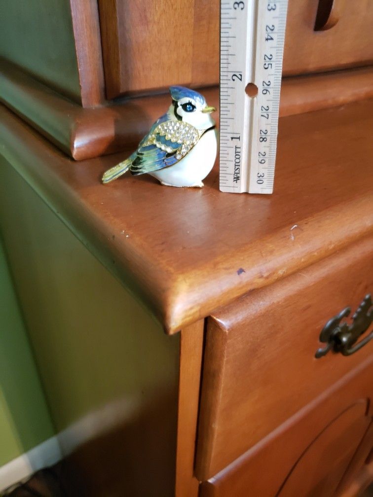 Bluejay bejeweled enameled trinket box