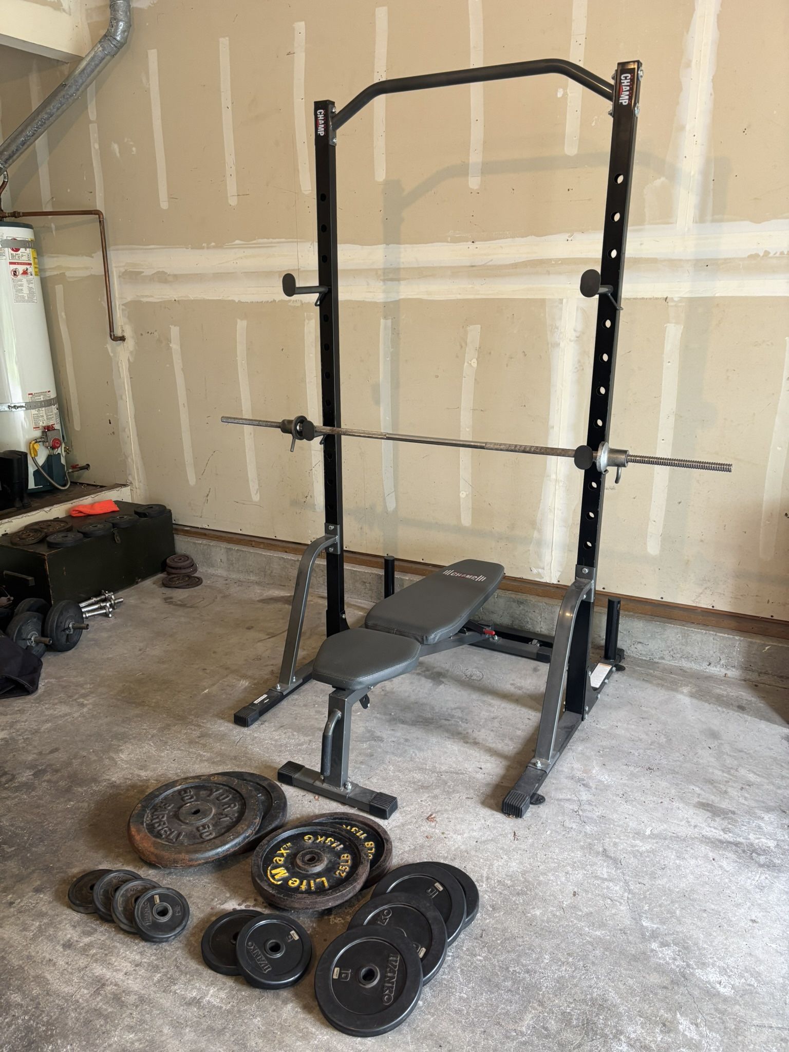 Squat Rack with Bench and 200+ lbs of Weight