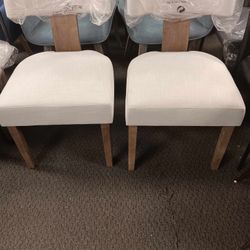 Modern Dining Chairs Set of 2, Upholstered Kitchen Chairs with Curved Back, Farmhouse Linen Fabirc Dining Room Chairs Comfy Wood Chairs for Living Roo