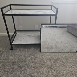 Rolling Bar Cart / Vanity with Mirror