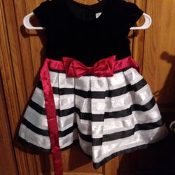 Black And White Stripe With Red Bow Girls Christmas Dress Formal Size 4t