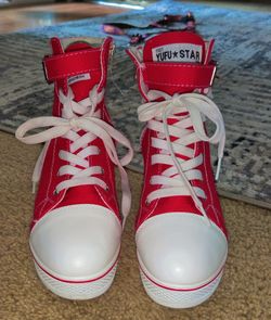 YUFU STAR Red High Top Wedge Sneakers