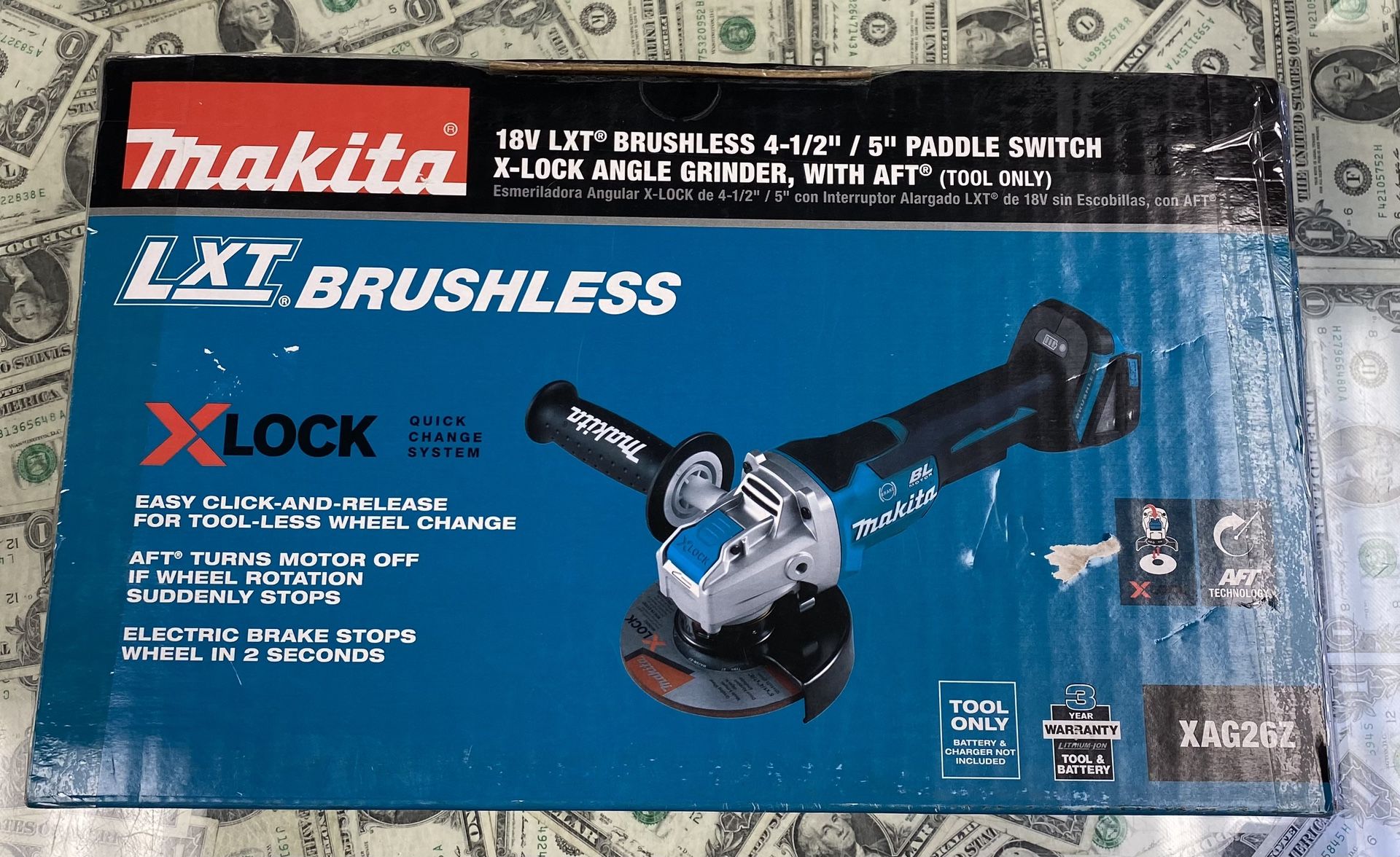 Open Box,Never Used! Makita Brushless XAG26Z 4-1/2”/ 5” Paddle Switch X-Lock Angle Grinder 1011125-2