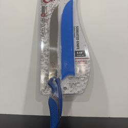 Cuda Titanium Bonded 4116 Serrated Knife 8.68 in Blue Handle with Blade Cover