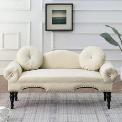 54" Modern Velvet Upholstered Loveseat Sofa with Nail Trimming and 2 Pillows Beige Solid Contemporary Nail