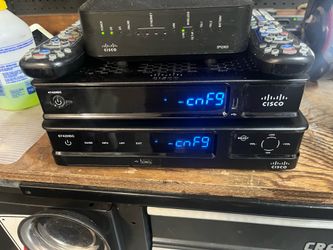 2 cable/satellite boxes and a modem. They all work and turn on. That’s all I can tell you about them.