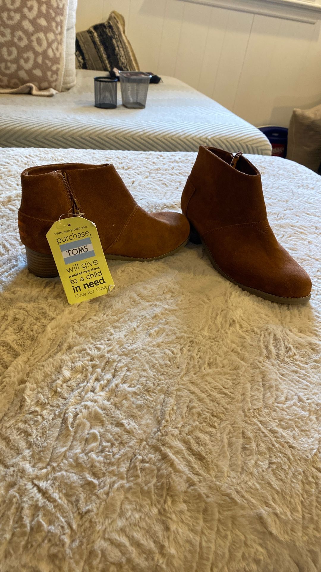 LADIES NEW BROWN SUEDE TOM ANKLE BOOTS