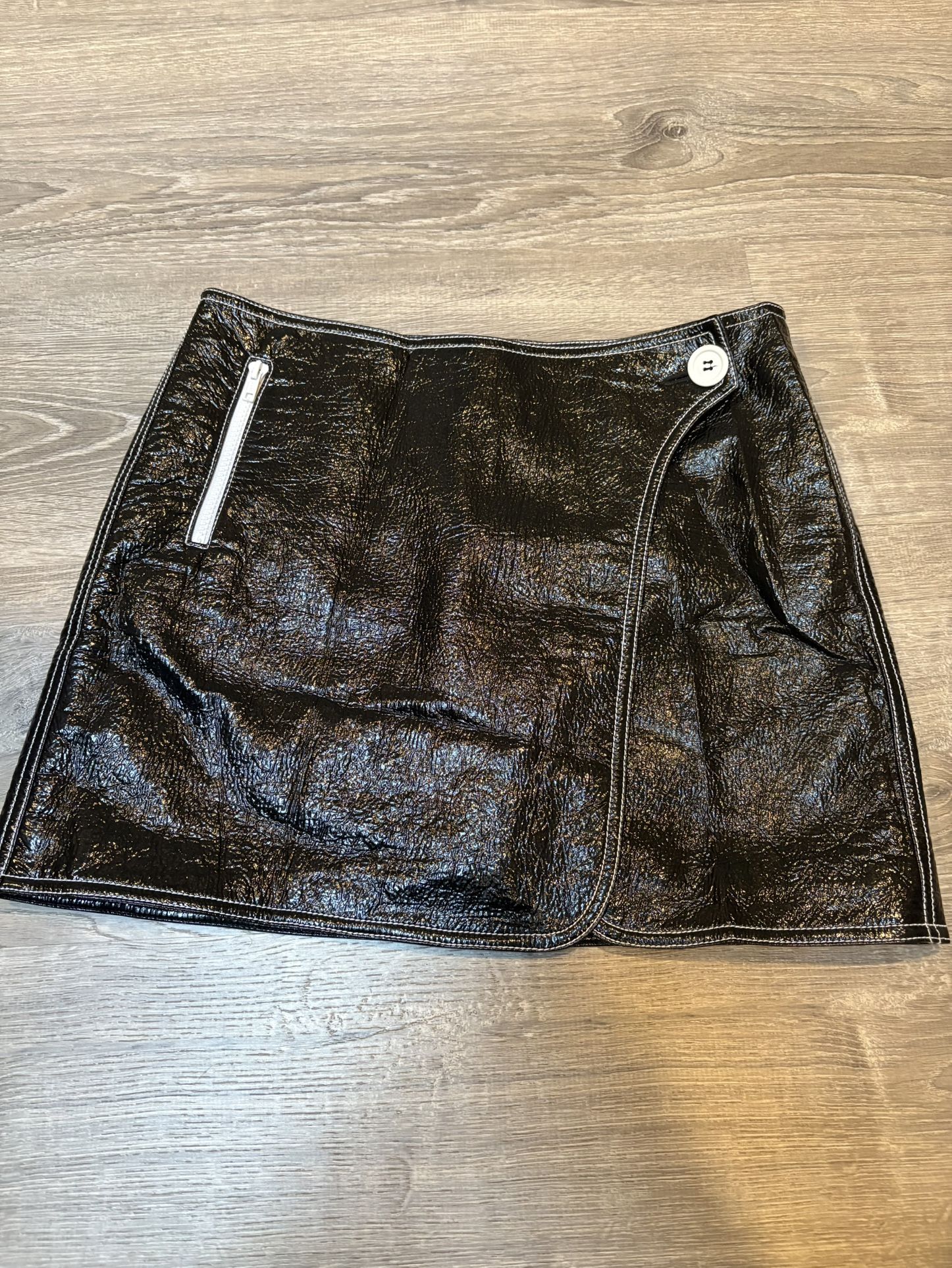 ABS Glossy Black New Mini Skirt With Zebra Lining SZ 8