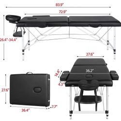 Massage Tables Portable Massage Bed Aluminium Height Adjustable Facial Salon Tattoo Bed with Non-Woven Bag, 28 inch Width Black