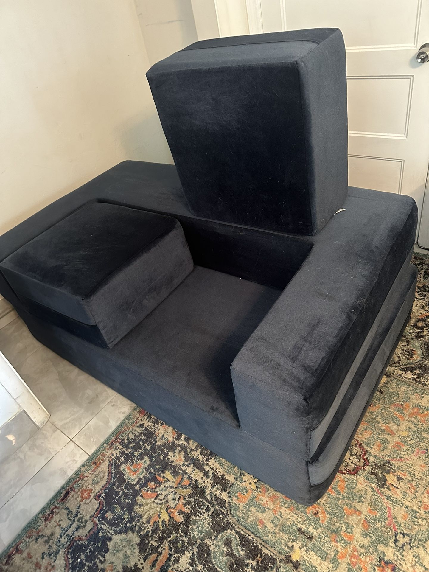 Jaxx Zipline Convertible Sleeper Loveseat & Ottomans Textured Micro velvet