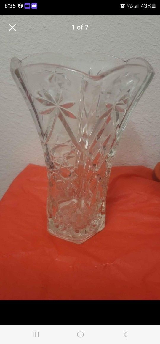 Star of David anchor hocking heavy crystal flower etched vase mothers day
