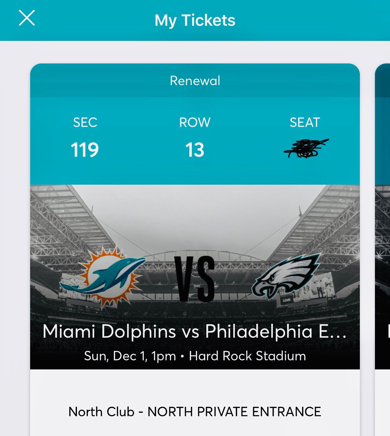 Miami Dolphins vs Philadelphia Eagles - 2 club tix