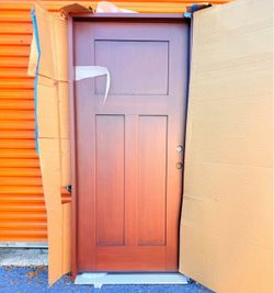 Masonite Winslow 36-in × 80-in x 4-9/16-in Fiberglass Left-hand inswing Woodhaven Stained Prehung Resid...