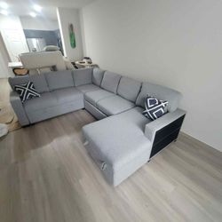 New Sectional Sleeper Couch with USB, Storage and Built In Shelf! 