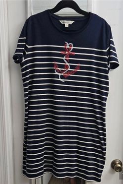 Tantrums XL Navy White Stripe Anchor Dress Rhinestone Nautical