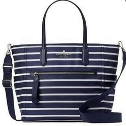Kate Spade Nylon Chelsea Medium Satchel Dual Use Navy Blue & Cream Striped - NWOT! Pristine, Never Used!