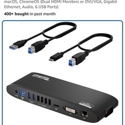 Plugable USB 3.0 Universal Docking Station for Windows, macOS, ChromeOS (Dual HDMI Monitors or DVI/VGA, Gigabit Ethernet, Audio, 6 USB Ports)