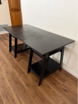 Black Solid Wood Trestle Desk – 5' x 2' – Heavy & Sturdy