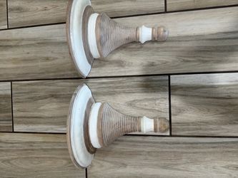 Whitewashed Wood Pillar Candle Holders Set of 2