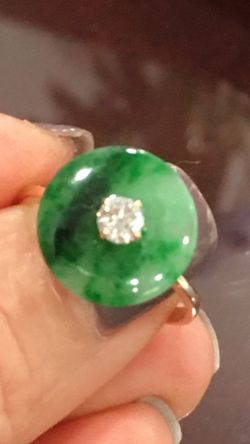 18k real diamond & real jade ring