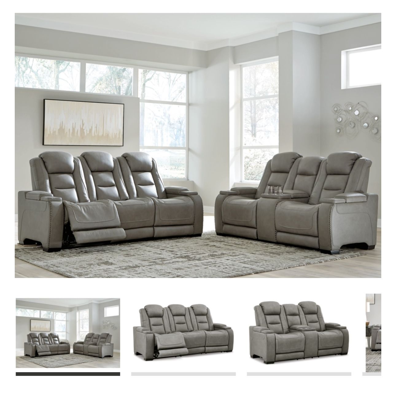 Ashley’s The Man Den Triple Reclining Leather Couch And Loveseat