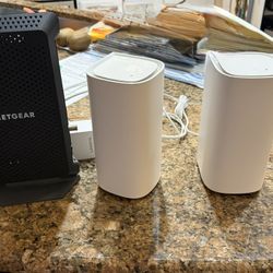 Netgear (model CM 1200) Nighthawk Modem/router with Linksys Mesh Nodes (model MX 6200)