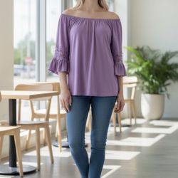 WinWin Lavender Ruffle Sleeve Tunic L–XL Boho Lace Top