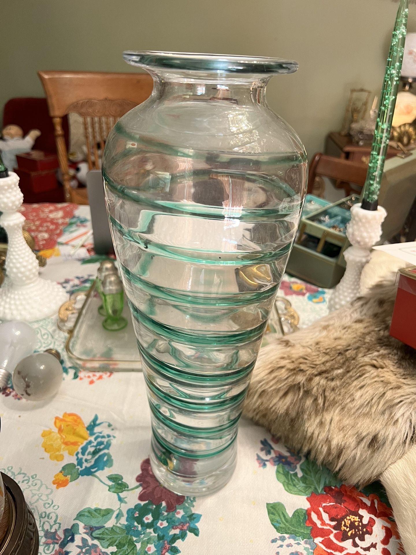 Mid-Century Modern Blenko Translucent with Green Rope Vase with Original Sticker 