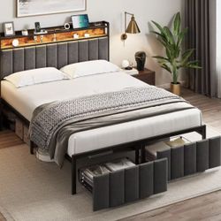 Queen bed with LED light and charging station BRAND NEW