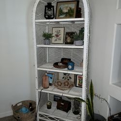White Rattan Wicker Shelf 