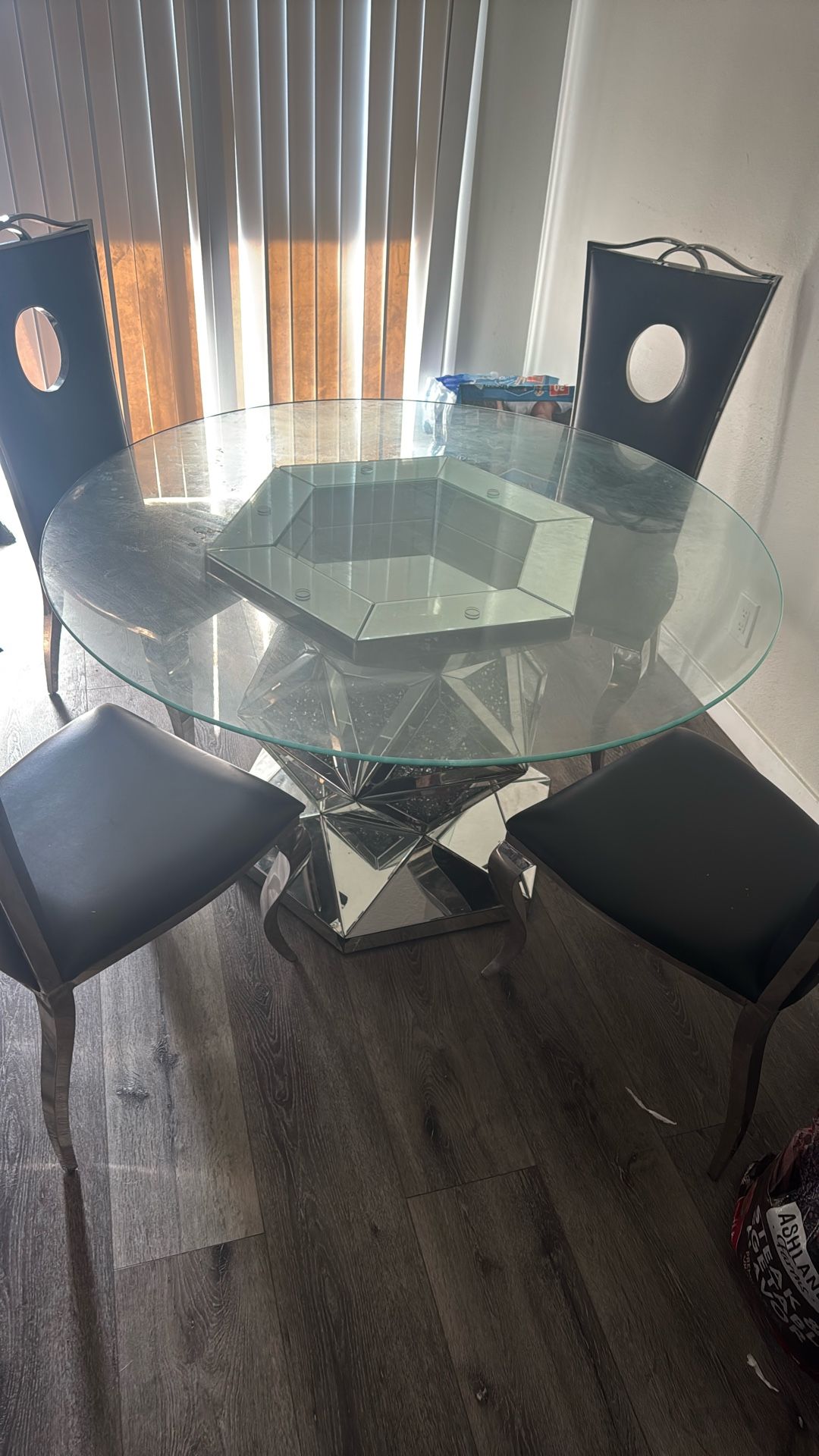Glass Royal Table Silver And Black