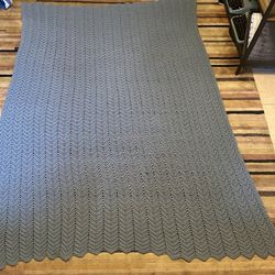 VTG Afghan Crochet Blanket Blue