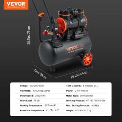 6.3 Gallon Air Compressor, 2 HP 3.35 CFM@90PSI Air Compressors with Max. 116PSI Pressure, Oil Free Compressor Tank for Auto Repair, Tire Inflation, Sp