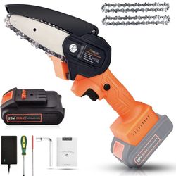 Cordless Mini Chainsaw, GOXAWEE 20V 4 Inch Power Chain Saw, Small Handheld Electric Saw - with 2Ah Battery / Charger / Replacement Chain for Wood Cutt