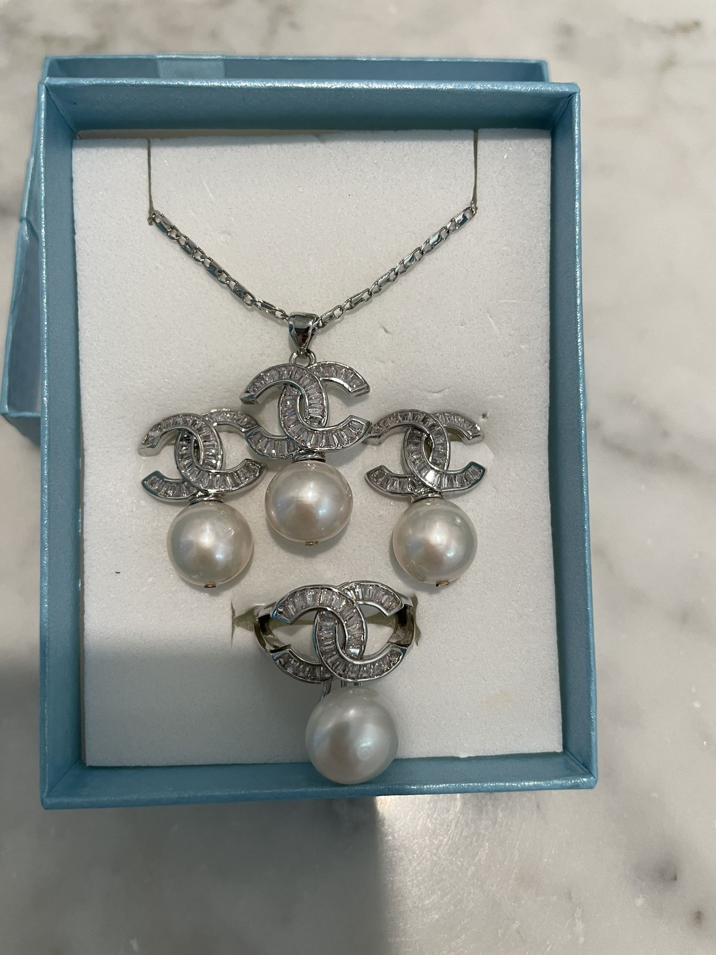 Silver Pearl Set with CZ