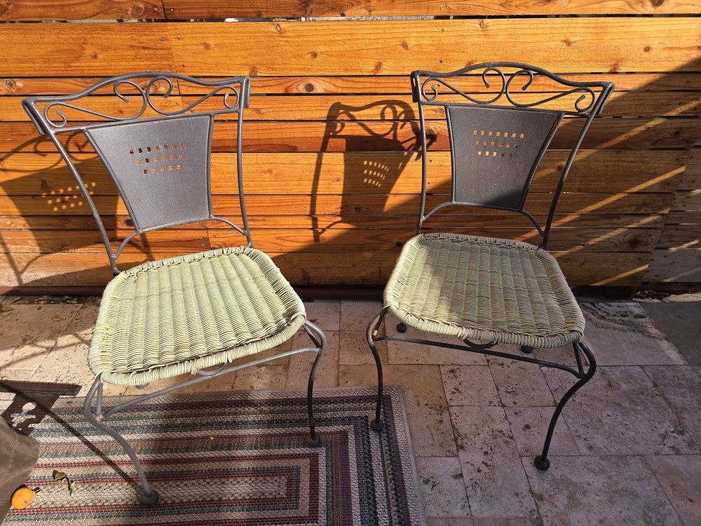 2 Vintage Wrought Iron/ Rattan Chairs