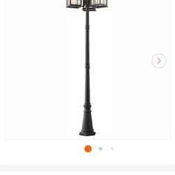 Brimfield 88.5 in. Aged Iron 3-Head, 3-Light Outdoor Post Lamp with Clear Seedy Glass Shade